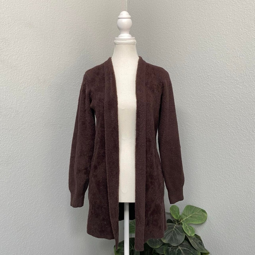 CYRUS BROWN MAHOGANY SOFT OPEN FRONT CARDIGAN LONG SLEEVE QUIET LUXURY SOFTGIRL